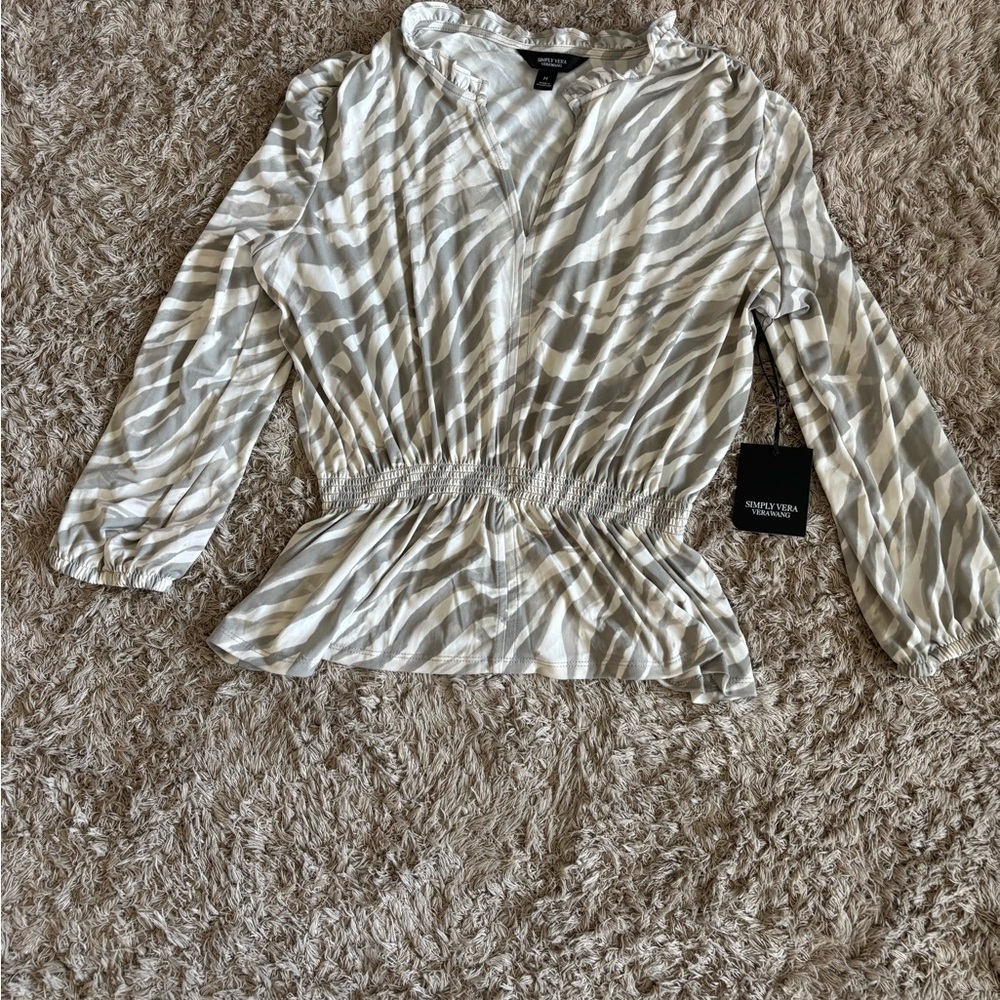 Simply Vera Vera Wang Black and White Wrap Blouse